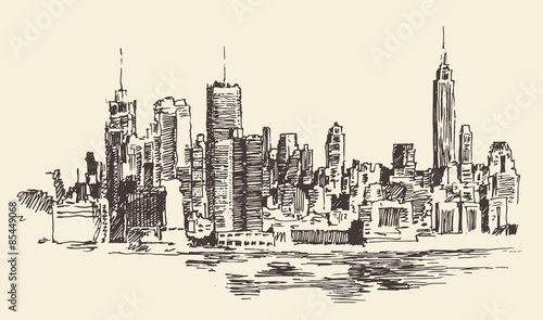 Nowoczesny obraz na płótnie New York city architecture, vintage engraved illustration, hand drawn