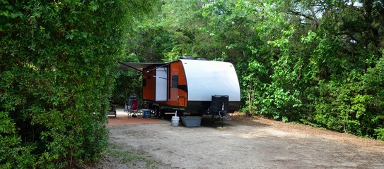 Camping trailer at camp site