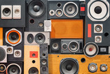 Fototapeta  - wall of retro vintage style Music sound speakers