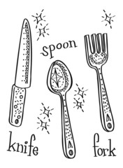 Wall Mural - Knife fork and spoon with motif