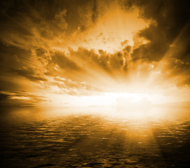 Wall Mural - toned orange dramatic landscape at sunset