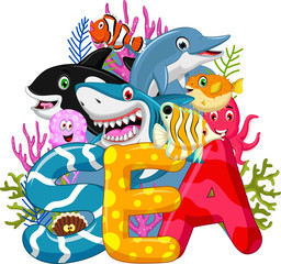 Wall Mural - Sea life cartoon