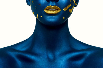 Wall Mural - Beauty female Model with blue Skin and gold Lips