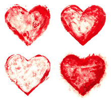 Grunge Painted Red Heart Shapes Set