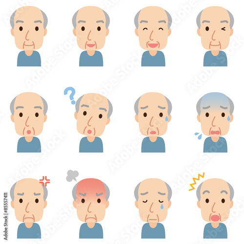 顔 表情 セット 高齢者男性 Adobe Stock でこのストックイラストを