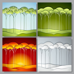 Canvas Print - Set Abstract vector paper trees. 