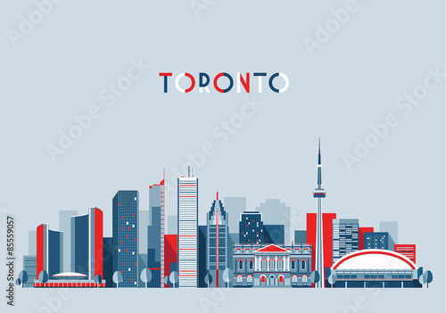 Toronto Canada city skyline vector background Flat trendy illustration Poster