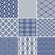 Geometric seamless ethnic background collection in blue and white