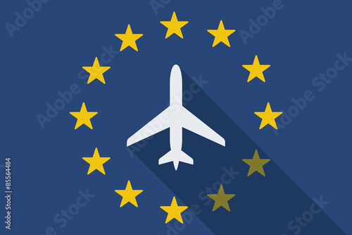Foto European Union long shadow flag with a plane