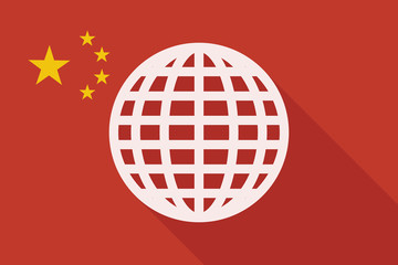 Poster - China long shadow flag with a world globe