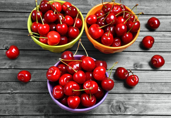 Poster - Bowl with cherries on wooden table