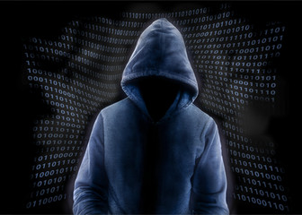 Wall Mural - anonymous hacker and binary code