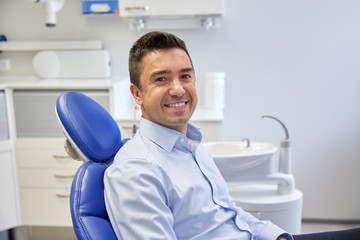 Sticker - happy male patient sitting on dental chair