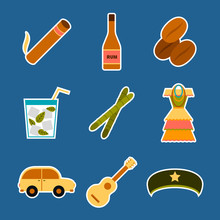 Set Of Flat Colorful Stickers On Cuba Theme