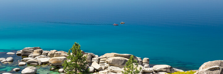 Sticker - Photograph of two kayaks on calm Lake Tahoe 