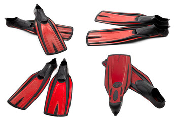 Set of red swim fins for diving