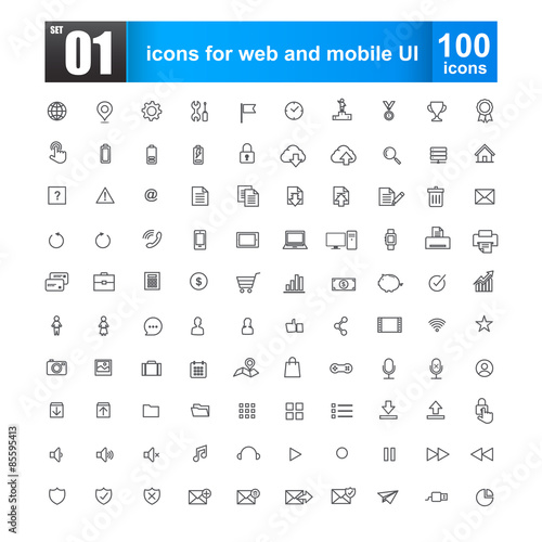 Fotografie, Obraz Simple line icons for web design and mobile ui vector illustrati