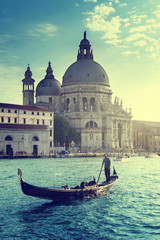 Fototapete - Gondola and Basilica Santa Maria della Salute, Venice, Italy