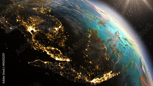 Planet Earth South East Asia zone using satellite imagery NASA Fototapete