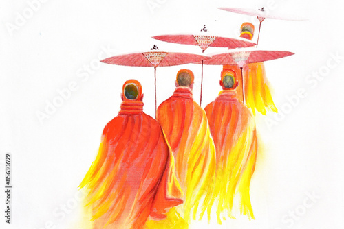 Obraz na plátně Thajští mniši na bílém pozadí