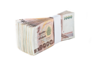 Thai baht banknotes on white