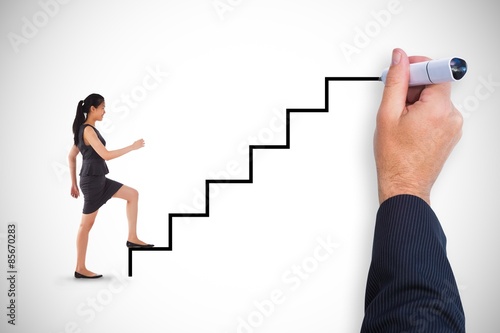 Fotografie, Obraz Composite image of businesswoman stepping up