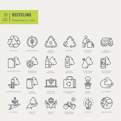 Wall Mural - thin line icons set. icons for recycling, environmental.