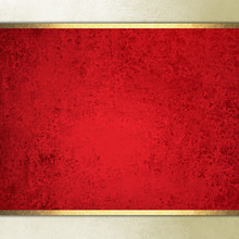 Formal Elegant Light Red Paper Background With Red Center And Beige Border And Gold Ribbon Or Stripe Layers, Has Vintage Distressed Texture