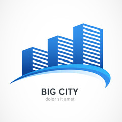 Wall Mural - Blue city buildings silhouette. Vector logo design template.