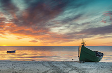 Colorful Sunrise At Village Of Fishermen, Baltic Sea, Latvia