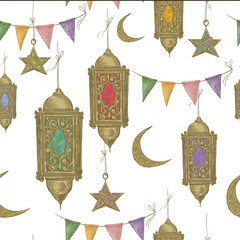 Traditional seamless background with arabic  lantern