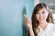 © zhu difeng - asian beautiful woman writing on blackboard