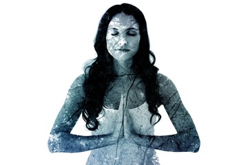 Sticker - Composite image of pretty brunette doing yoga