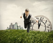 Businessman is Running to Meeting-Time is Money Concept