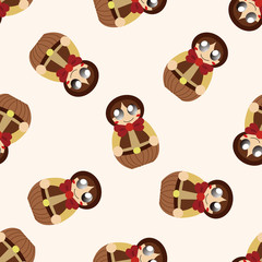 Matryoshka, Russian traditional wooden doll, cartoon seamless pattern background