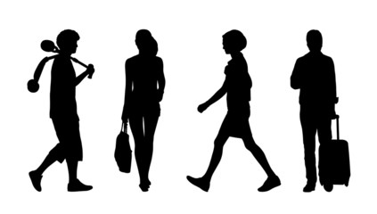 Wall Mural - people walking outdoor silhouettes set 32