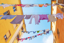 Drying Of Clothes In Italian Town.