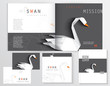 contemporary modern minimalistic corporate identity stationery set with origami style low poly swan logo element