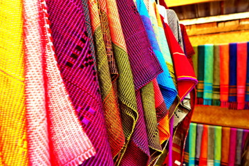 Colorful native fabric in chiangmai, Thailand