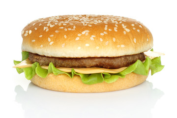 Wall Mural - Big hamburger on white background