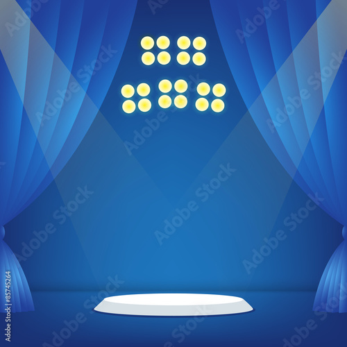 Stage with blue background. Vector illustration