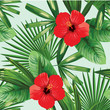 tropical flowers and leaves seamless background