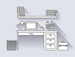 Working computer desk, vector illustration linear