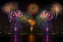 Beautiful Colorful Fireworks Display On Celebration Night 