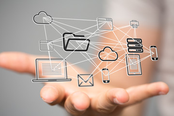Wall Mural - connection data cloud holding in hand