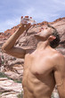 Thirsty hiker in desert
