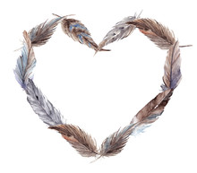 Watercolor Vector Feather Heart Isolated
