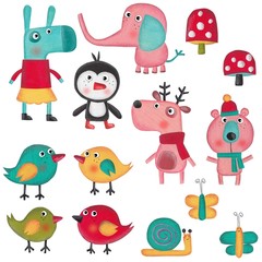 Poster - Set of cartoon characters over white background