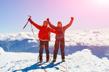 Wall Mural - hikers at the top of a pass