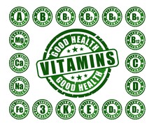 Set Of Rubber Stamps With Vitamins And Minerals